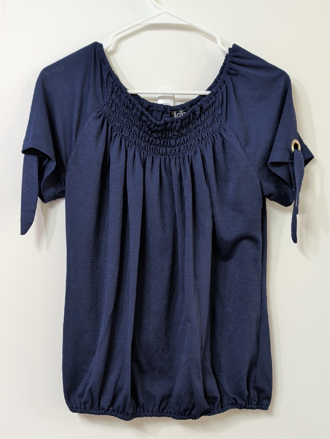 Cure Royal Navy Smocked Bubble Hem Blouse Size Large